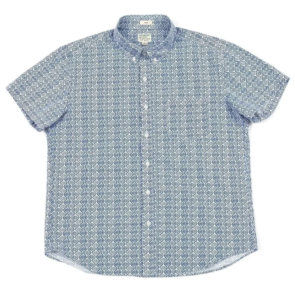 J Crew‎ Shirt Mens Large Slim Stretch All Over Geometric Blue White Button Down
